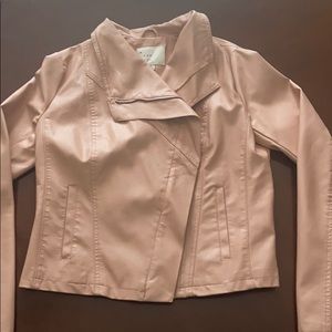 Blush Pink Faux Leather Bomber Jacket
